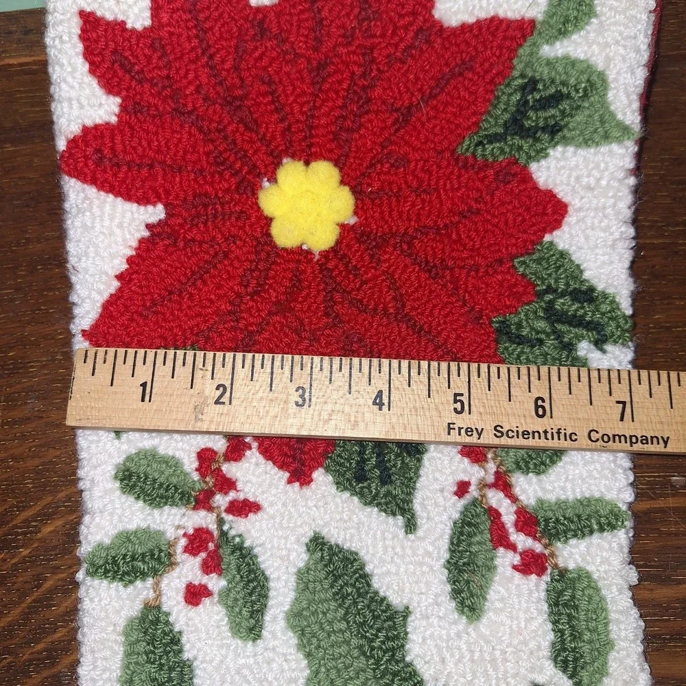 Hook Knit Felt Holly Pom Poinsettia Christmas Stockings Set 2 Botanical Noel